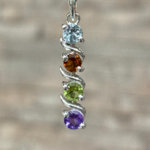 Elegant 925 sterling silver pendant with amethyst, peridot, citrine and blue topaz gemstones in spiral design for women