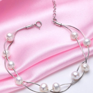Silver finish double-layer pearl anklet bracelet for women and girls by Trinket Trails, elegant minimalist fashion jewellery perfect for gifting and party wear