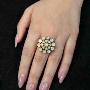 Elegant gold plated floral cocktail ring with sparkling American diamond crystal stones for women fashion jewellery by Trinket Trails