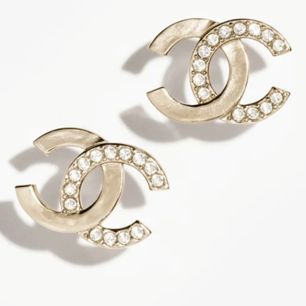 Elegant gold plated double C crystal stud earrings for women and girls with sparkling stones