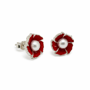 Flora Luxe Earrings 925 silver red enamel earrings with pearl