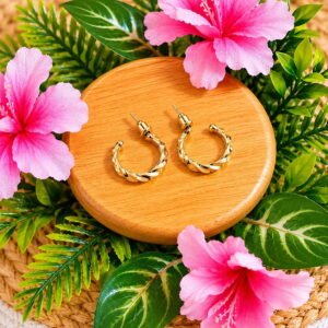 Trinket Trails 925 silver twisted hoop earrings available in rose gold, gold and silver rhodium finish
