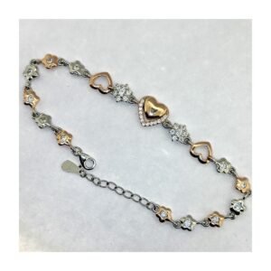 925 Silver CZ Rose Gold Polish Bracelet for Women