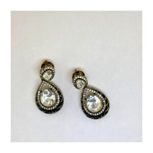 925 Silver Polki Green Stone Blue Stone Enamel Earrings for Women