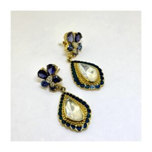 925 Silver Polki Purple Stone Enamel CZ Earrings for Women