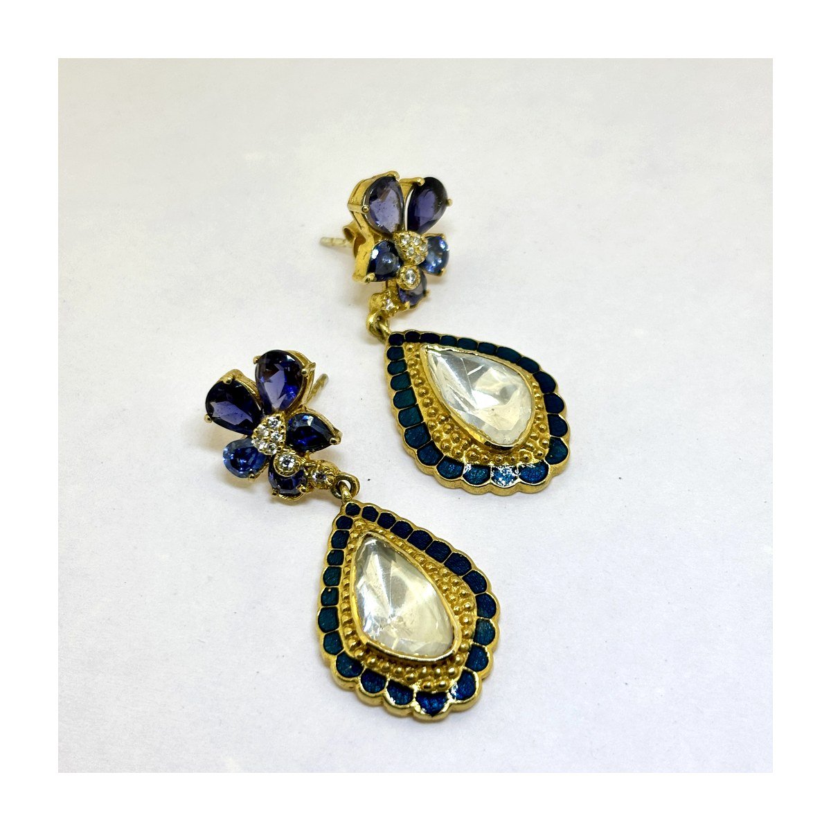 925 Silver Polki Purple Stone Enamel CZ Earrings for Women